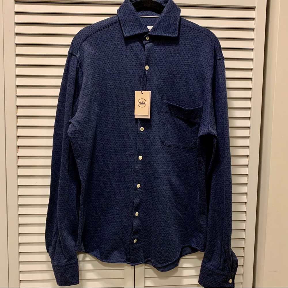 Peter Millar Blue Diamond Knit Dress Shirt - Picture 3 of 7